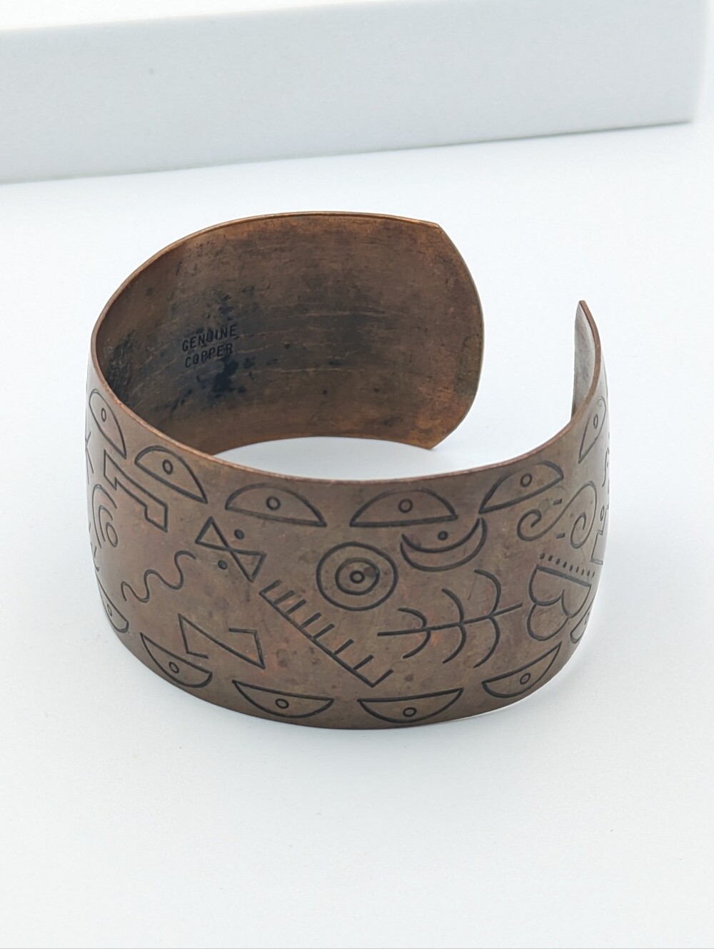Vintage genuine copper engraved cuff bracelet